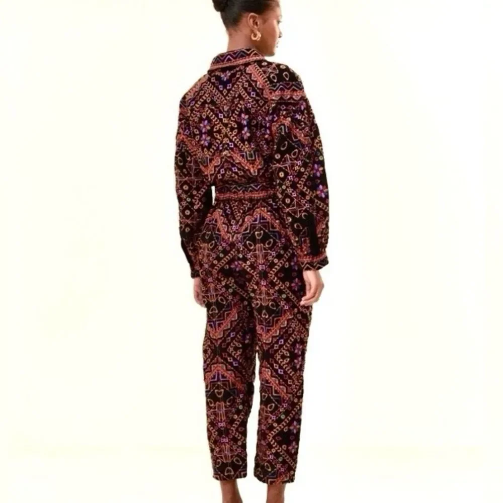 NEW RARE FARM Rio Embroidered Long Sleeve Jumpsuit Corduroy Floral Black $495 XL - Picture 6 of 16